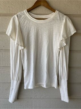 Nation LTD Women's off white Ruffle Sleeve Long-Sleeve Cotton Top size Small
